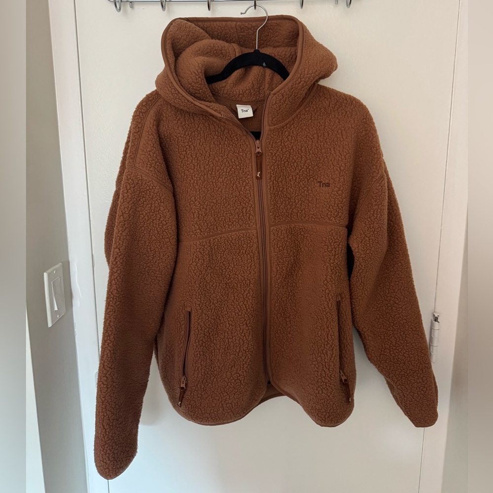 Aritzia TNA Polar Fleece Zip Hoodie in Teddy Bear Brown